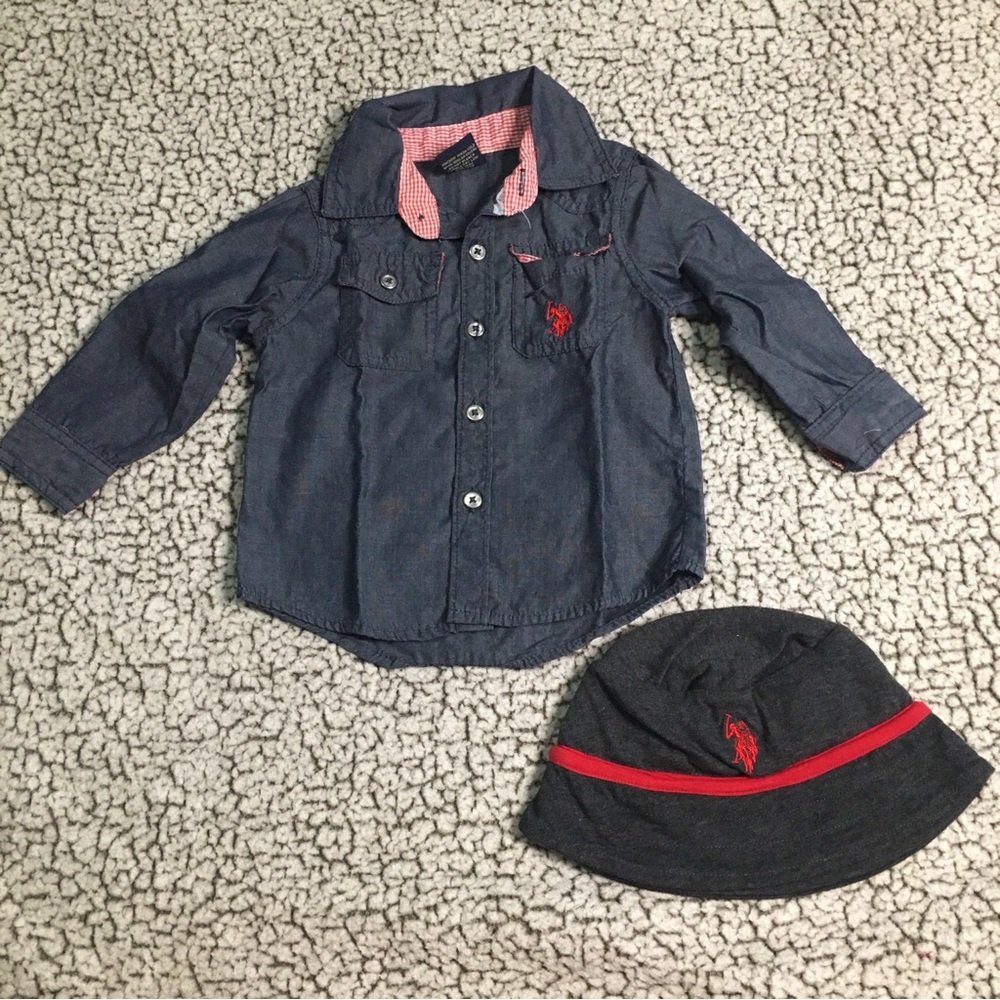 Ralph Lauren Baby Button Up Shirt & Hat